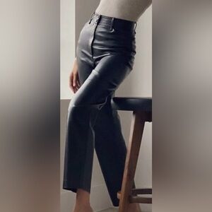 Aritzia x Wilfred Funk Pants vegan leather black button straight glossy party 4